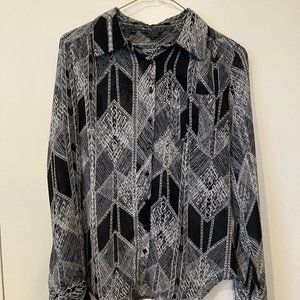 GUESS Sheer Black White Long Sleeve Top